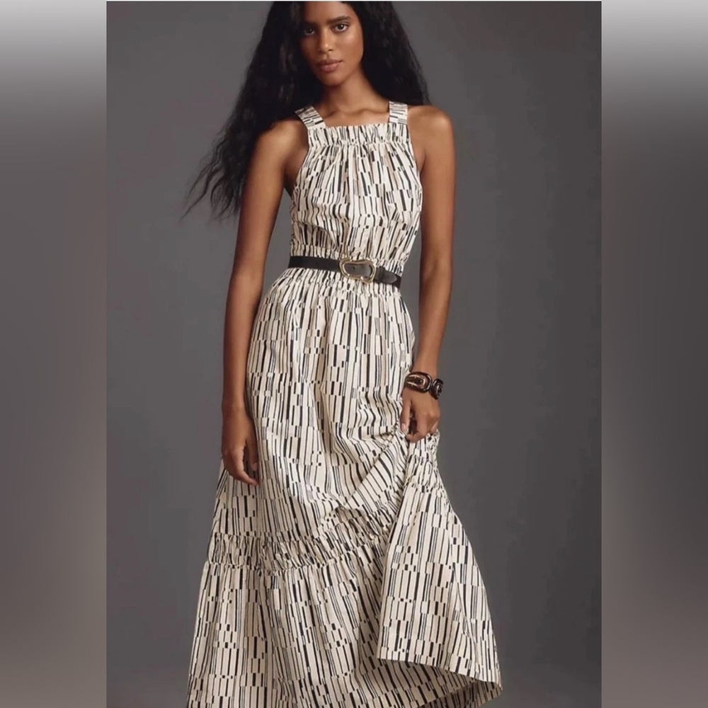 Anthropologie Somerset Maxi Dress Poplin Halter Edition - Cream and Black. NWT